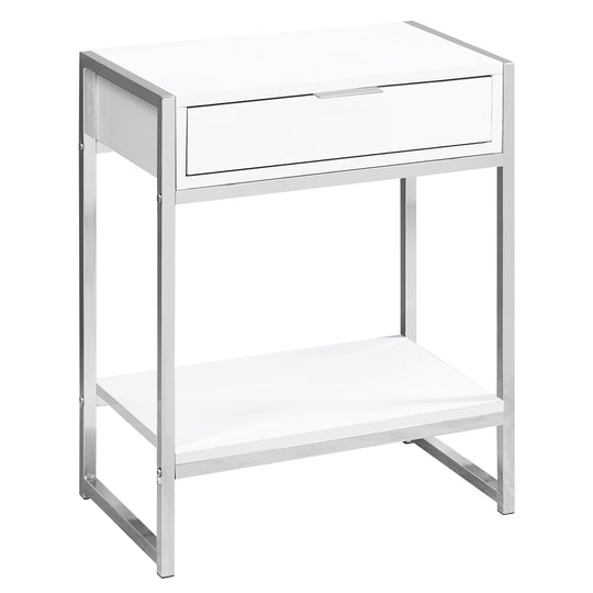 I 3480 Accent Table - 24"H / Glossy White / Chrome Metal - Furniture Depot (7881116418296)