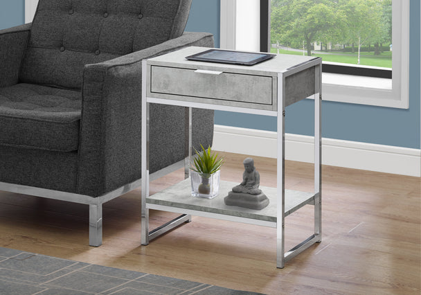 I 3481 Accent Table - 24"H / Grey Cement / Chrome Metal - Furniture Depot