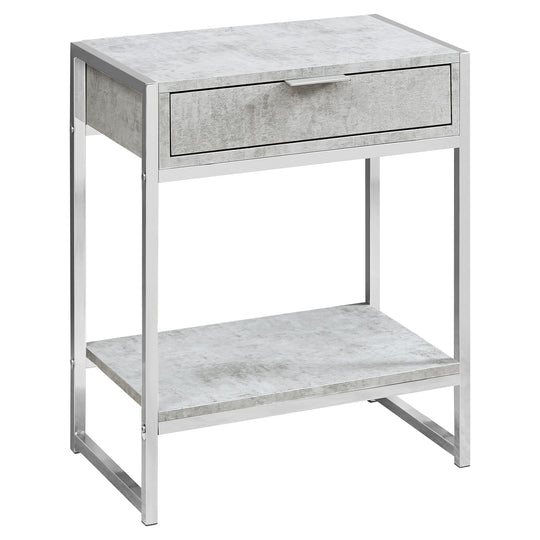 I 3481 Accent Table - 24"H / Grey Cement / Chrome Metal - Furniture Depot