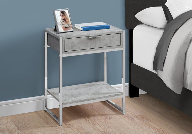 I 3481 Accent Table - 24"H / Grey Cement / Chrome Metal - Furniture Depot