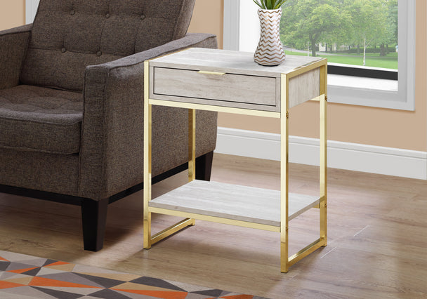 I 3483 Accent Table - 24"H / Beige Marble / Gold Metal - Furniture Depot