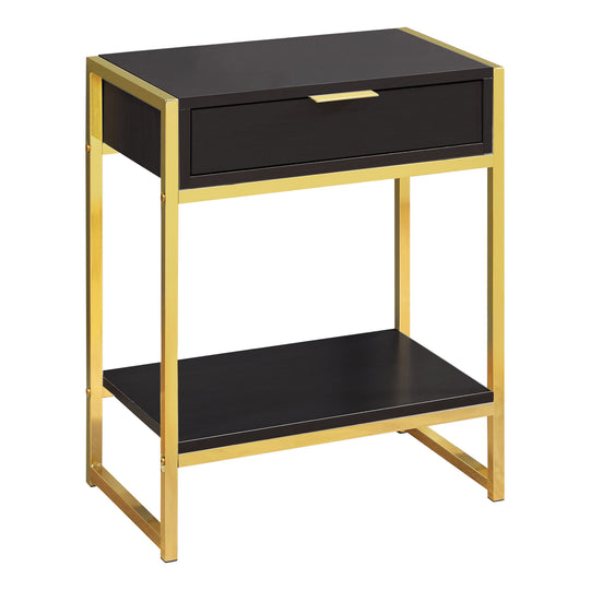 I 3486 Accent Table - 24"H / Espresso / Gold Metal - Furniture Depot (7881116549368)