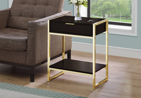 I 3486 Accent Table - 24"H / Espresso / Gold Metal - Furniture Depot (7881116549368)