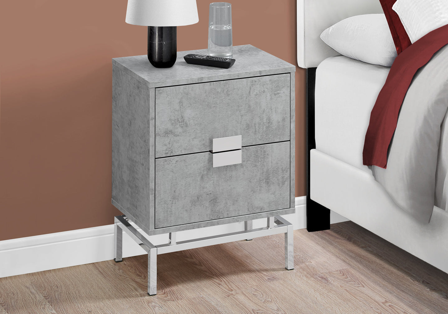 I 3491 Accent Table - 24"H / Grey Cement / Chrome Metal - Furniture Depot (7881116614904)