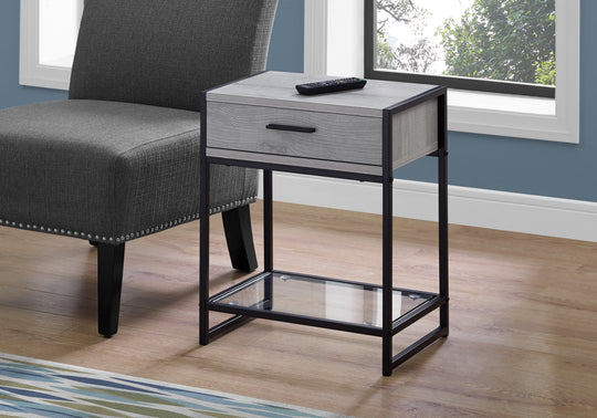 I 3500 Accent Table - 22"H / Grey / Black Metal / Tempered Glass - Furniture Depot