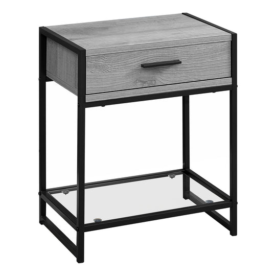 I 3500 Accent Table - 22"H / Grey / Black Metal / Tempered Glass - Furniture Depot