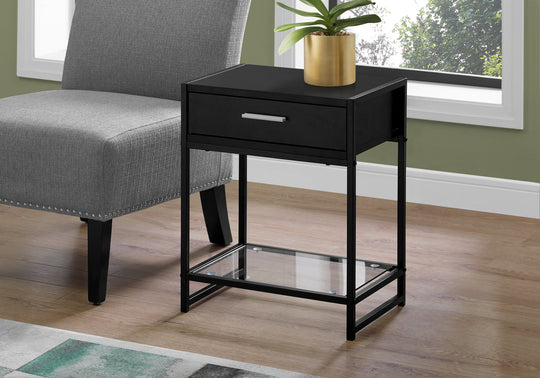 I 3502 Accent Table - 22"H / Black / Black Metal/ Tempered Glass - Furniture Depot (7881116778744)