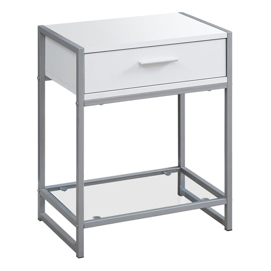 I 3503 Accent Table - 22"H / White/ Silver Metal/ Tempered Glass - Furniture Depot (7881116811512)