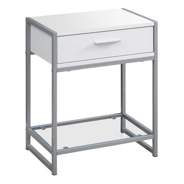 I 3503 Accent Table - 22"H / White/ Silver Metal/ Tempered Glass - Furniture Depot (7881116811512)