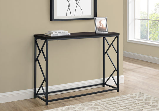 I 3534 Accent Table - 44"L / Espresso / Black Metal Hall Console - Furniture Depot (7881117434104)