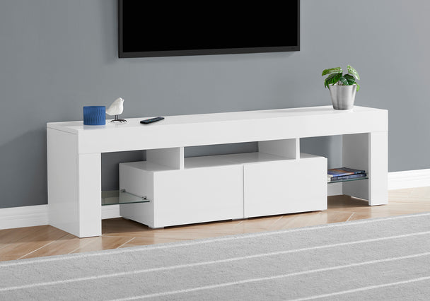 I 3548 Tv Stand - 63"L / High Glossy White With Tempered Glass - Furniture Depot