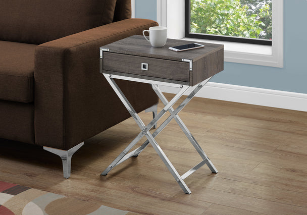 I 3555 Accent Table - 24"H / Dark Taupe / Chrome Metal - Furniture Depot (7881117729016)