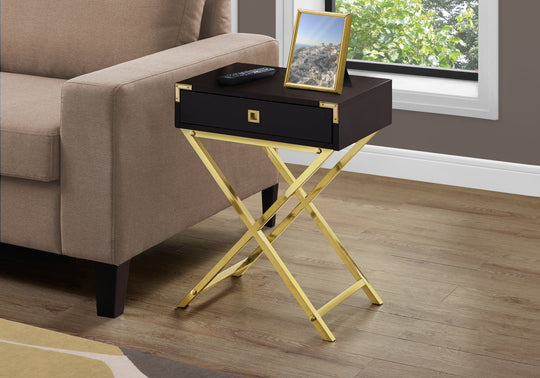 I 3556 Accent Table - 24"H / Espresso / Gold Metal - Furniture Depot (7881117761784)