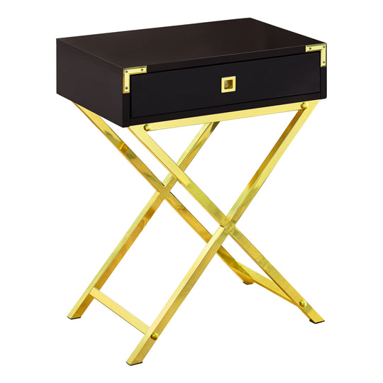 I 3556 Accent Table - 24"H / Espresso / Gold Metal - Furniture Depot (7881117761784)