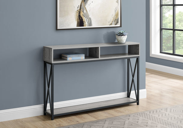 I 3572 Accent Table - 48"L / Grey / Black Metal Hall Console - Furniture Depot