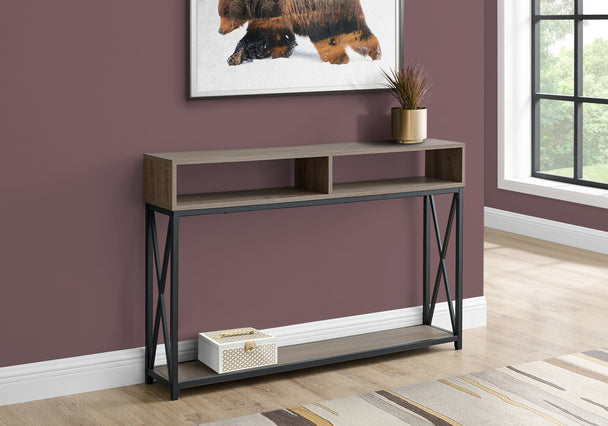 I 3573 Accent Table - 48"L / Taupe / Black Metal Hall Console - Furniture Depot (7881118023928)