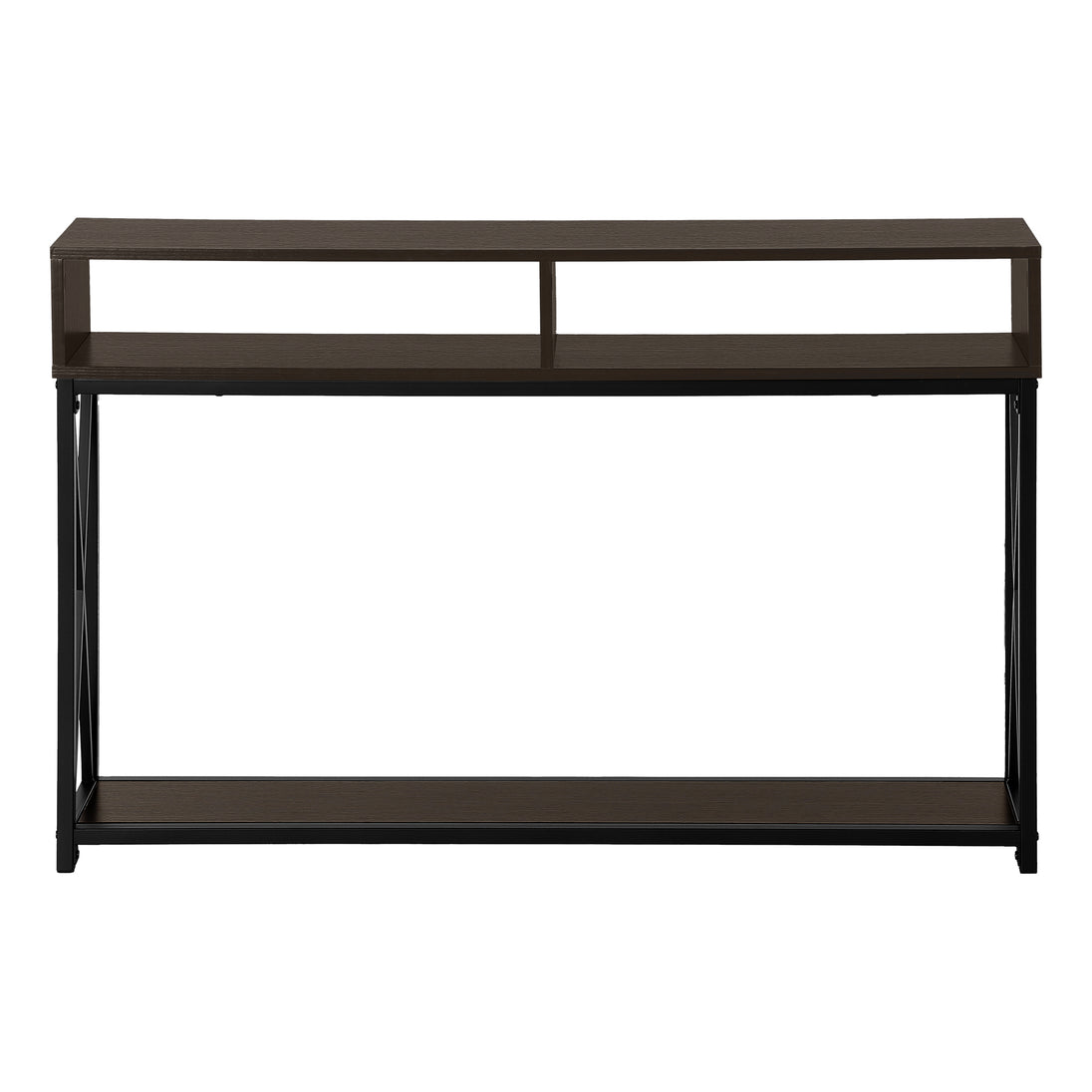 I 3574 Accent Table - 48"L / Espresso / Black Metal Hall Console - Furniture Depot