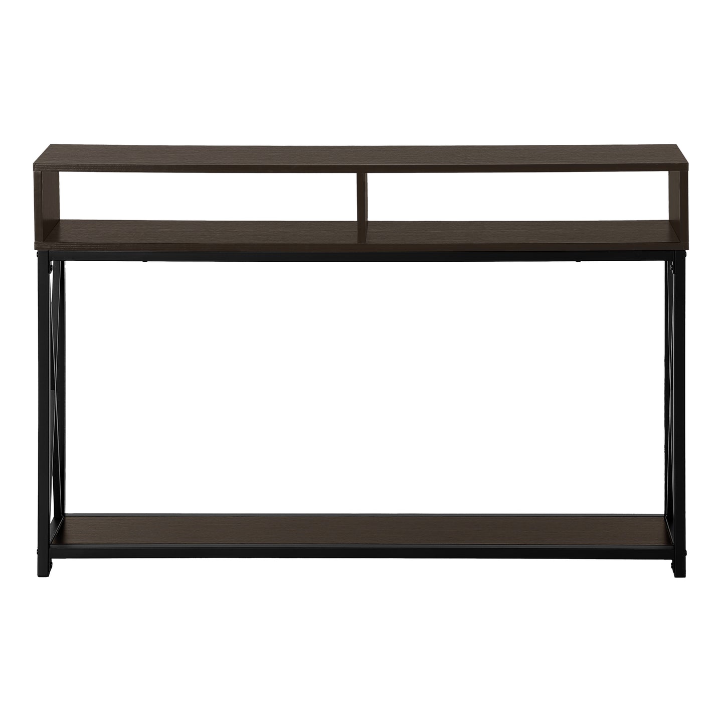 I 3574 Accent Table - 48"L / Espresso / Black Metal Hall Console - Furniture Depot