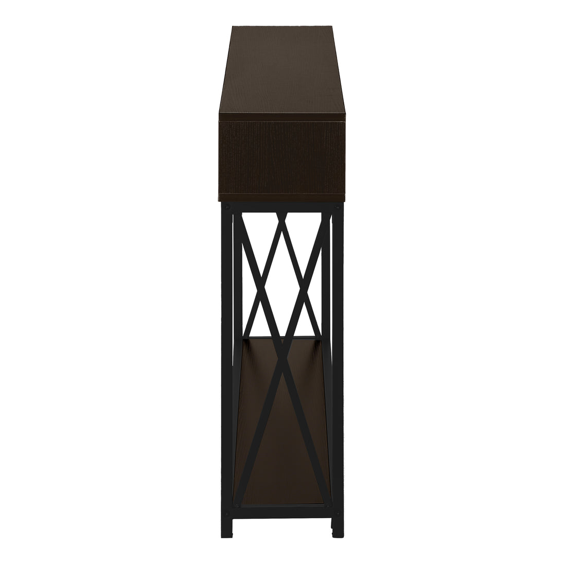 I 3574 Accent Table - 48"L / Espresso / Black Metal Hall Console - Furniture Depot