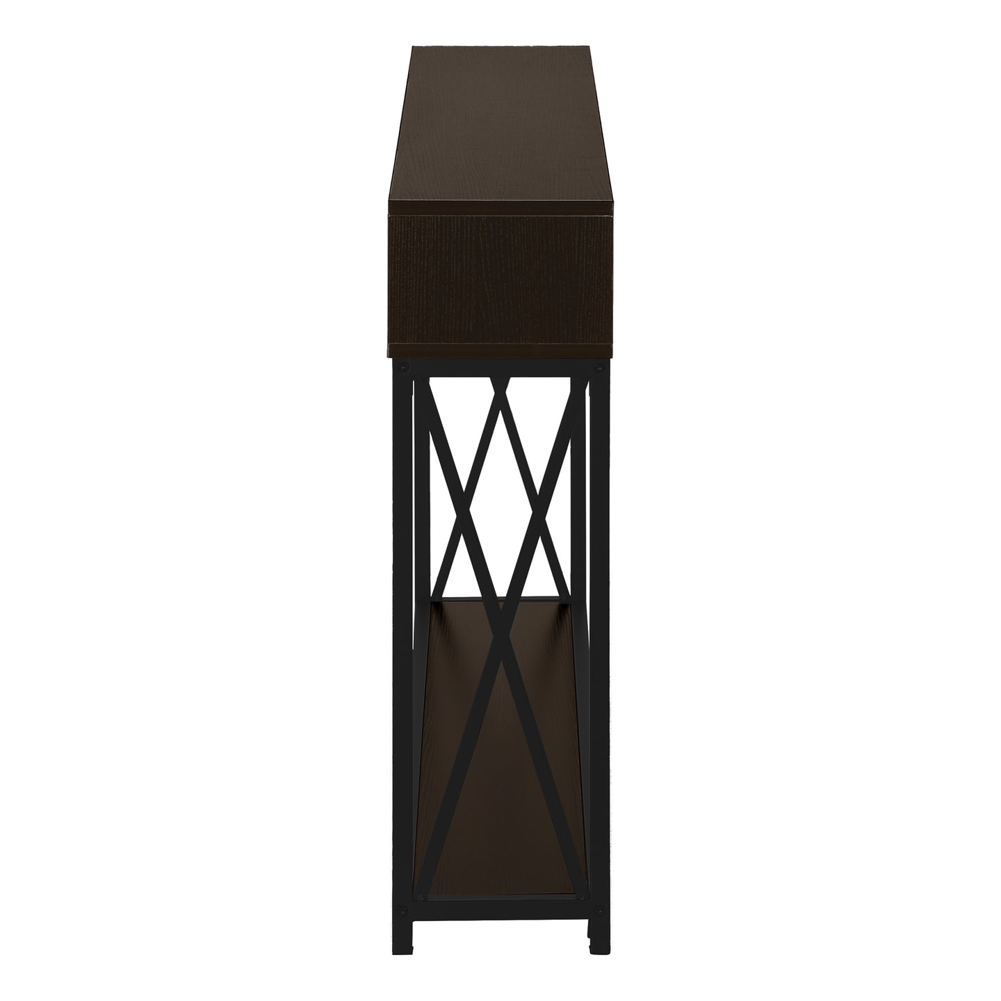 I 3574 Accent Table - 48"L / Espresso / Black Metal Hall Console - Furniture Depot