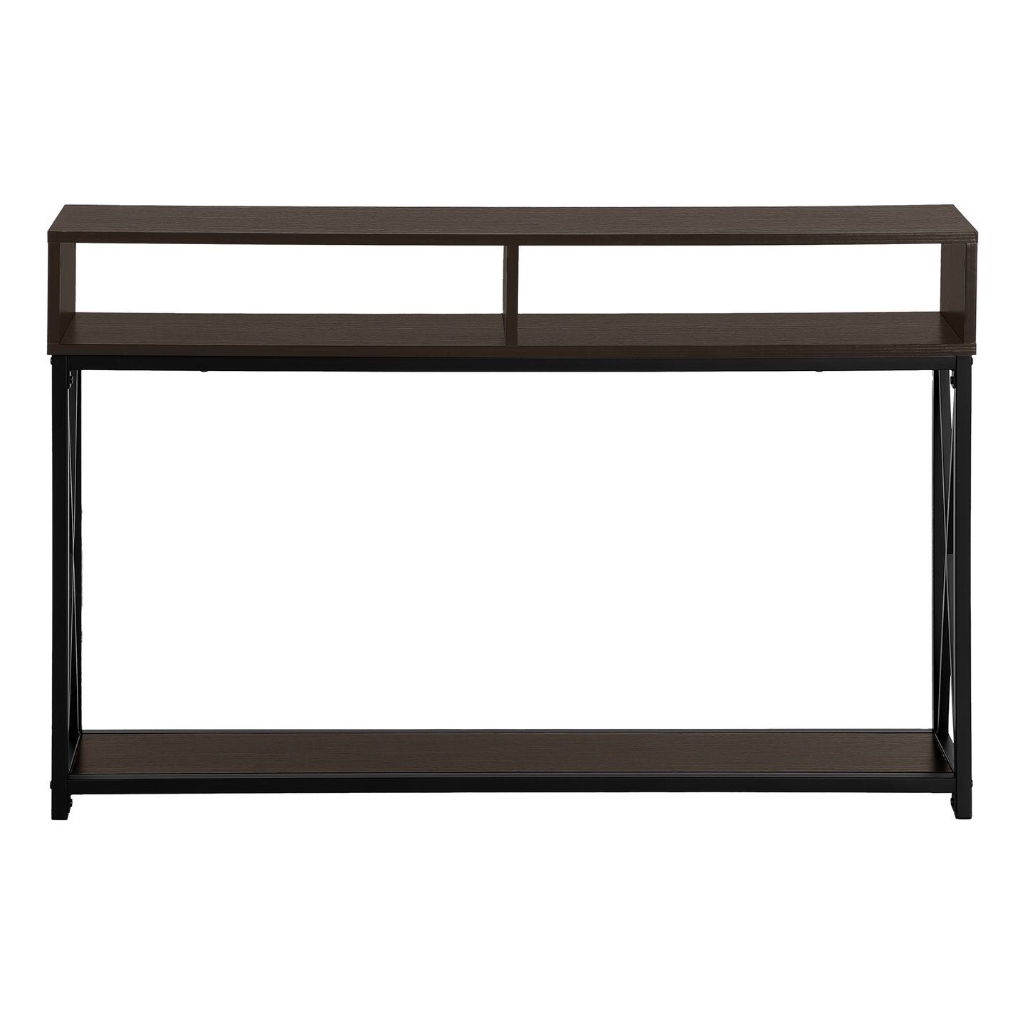 I 3574 Accent Table - 48"L / Espresso / Black Metal Hall Console - Furniture Depot