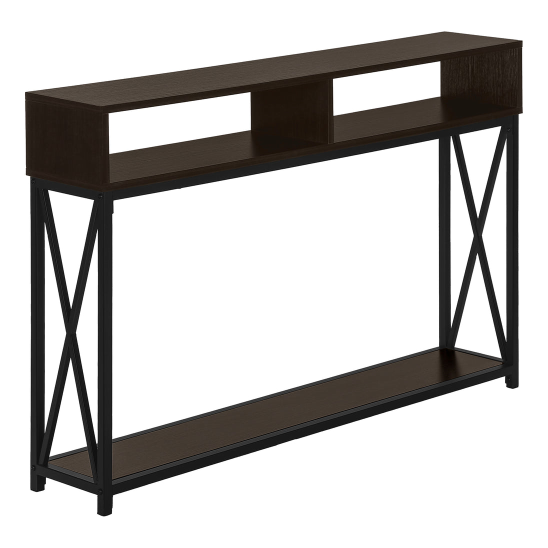 I 3574 Accent Table - 48"L / Espresso / Black Metal Hall Console - Furniture Depot