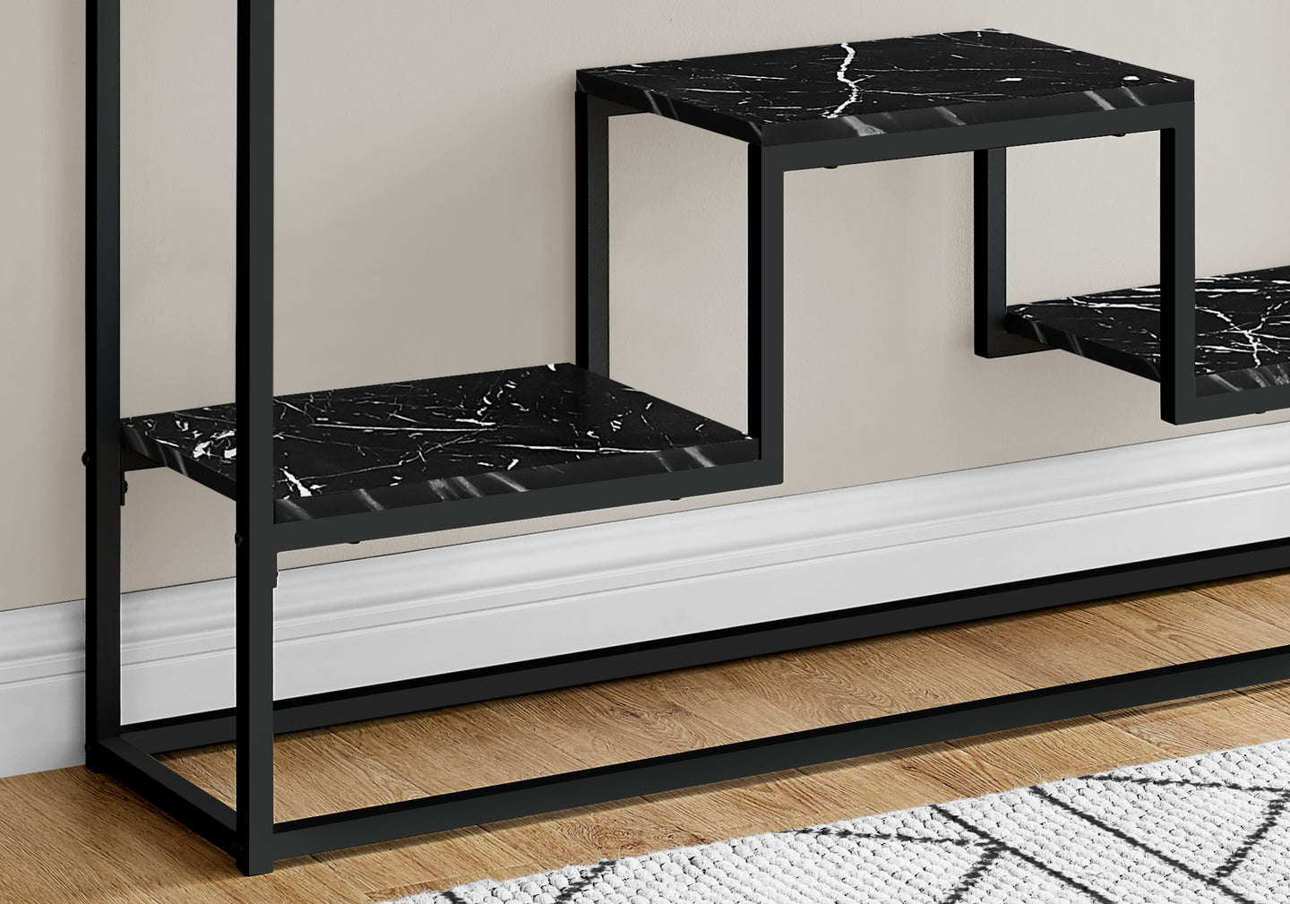 I 3579 Accent Table - 48"L / Black Marble / Black Metal Console - Furniture Depot