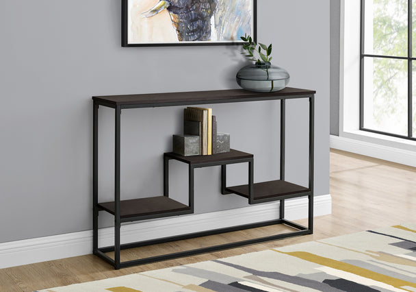 I 3582 Accent Table - 48"L / Espresso / Black Metal Hall Console - Furniture Depot (7881118712056)