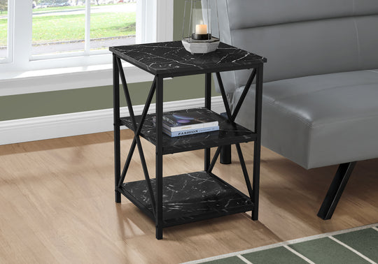 I 3595 Accent Table - 26"H / Black Marble / Black Metal - Furniture Depot