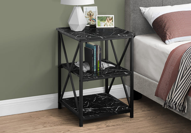 I 3595 Accent Table - 26"H / Black Marble / Black Metal - Furniture Depot