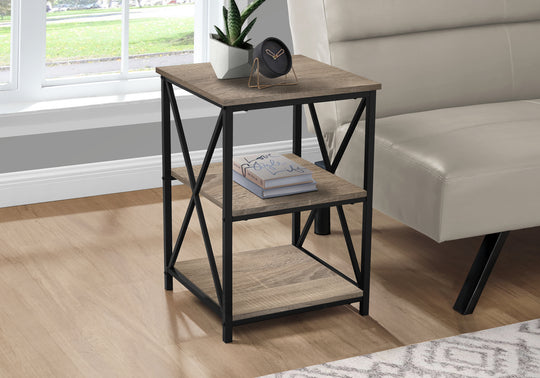 I 3597 Accent Table - 26"H / Dark Taupe / Black Metal - Furniture Depot