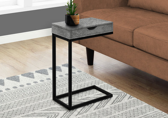 I 3603 Accent Table - Grey Stone-Look / Black Metal - Furniture Depot