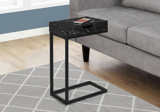 I 3604 Accent Table - Black Marble / Black Metal With A Drawer - Furniture Depot