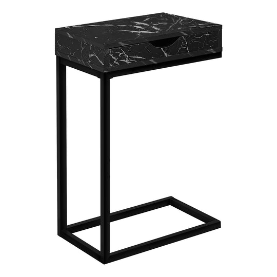 I 3604 Accent Table - Black Marble / Black Metal With A Drawer - Furniture Depot