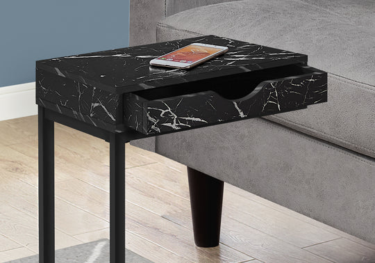 I 3604 Accent Table - Black Marble / Black Metal With A Drawer - Furniture Depot