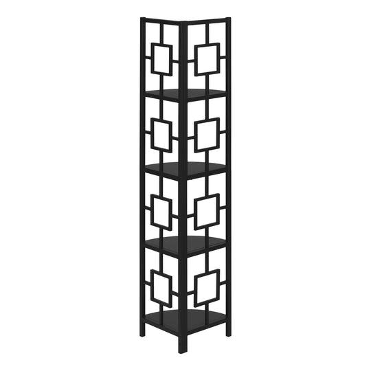 I 3610 Bookcase - 62"H / Black / Black Metal Corner Etagere - Furniture Depot