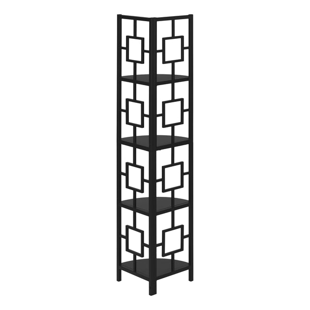 I 3610 Bookcase - 62"H / Black / Black Metal Corner Etagere - Furniture Depot