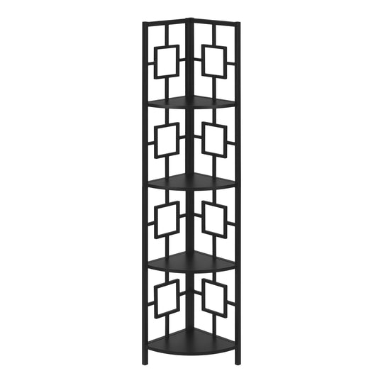 I 3610 Bookcase - 62"H / Black / Black Metal Corner Etagere - Furniture Depot