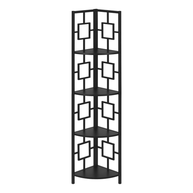 I 3610 Bookcase - 62"H / Black / Black Metal Corner Etagere - Furniture Depot