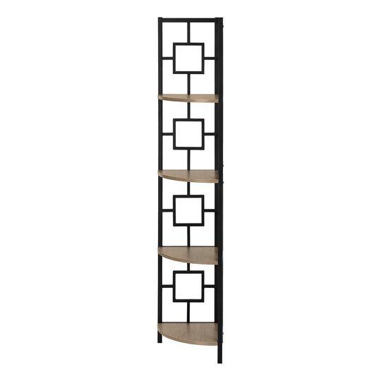 I 3611 Bookcase - 62"H / Dark Taupe / Black Metal Corner Etagere - Furniture Depot