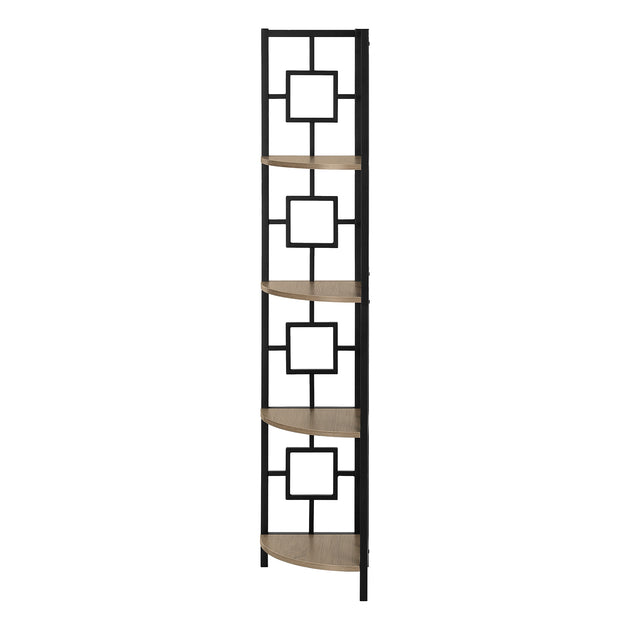 I 3611 Bookcase - 62"H / Dark Taupe / Black Metal Corner Etagere - Furniture Depot