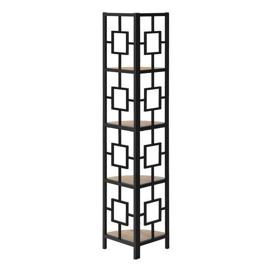 I 3611 Bookcase - 62"H / Dark Taupe / Black Metal Corner Etagere - Furniture Depot