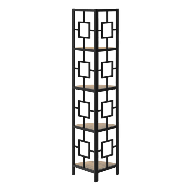 I 3611 Bookcase - 62"H / Dark Taupe / Black Metal Corner Etagere - Furniture Depot