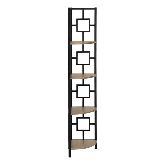 I 3611 Bookcase - 62"H / Dark Taupe / Black Metal Corner Etagere - Furniture Depot