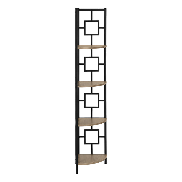I 3611 Bookcase - 62"H / Dark Taupe / Black Metal Corner Etagere - Furniture Depot