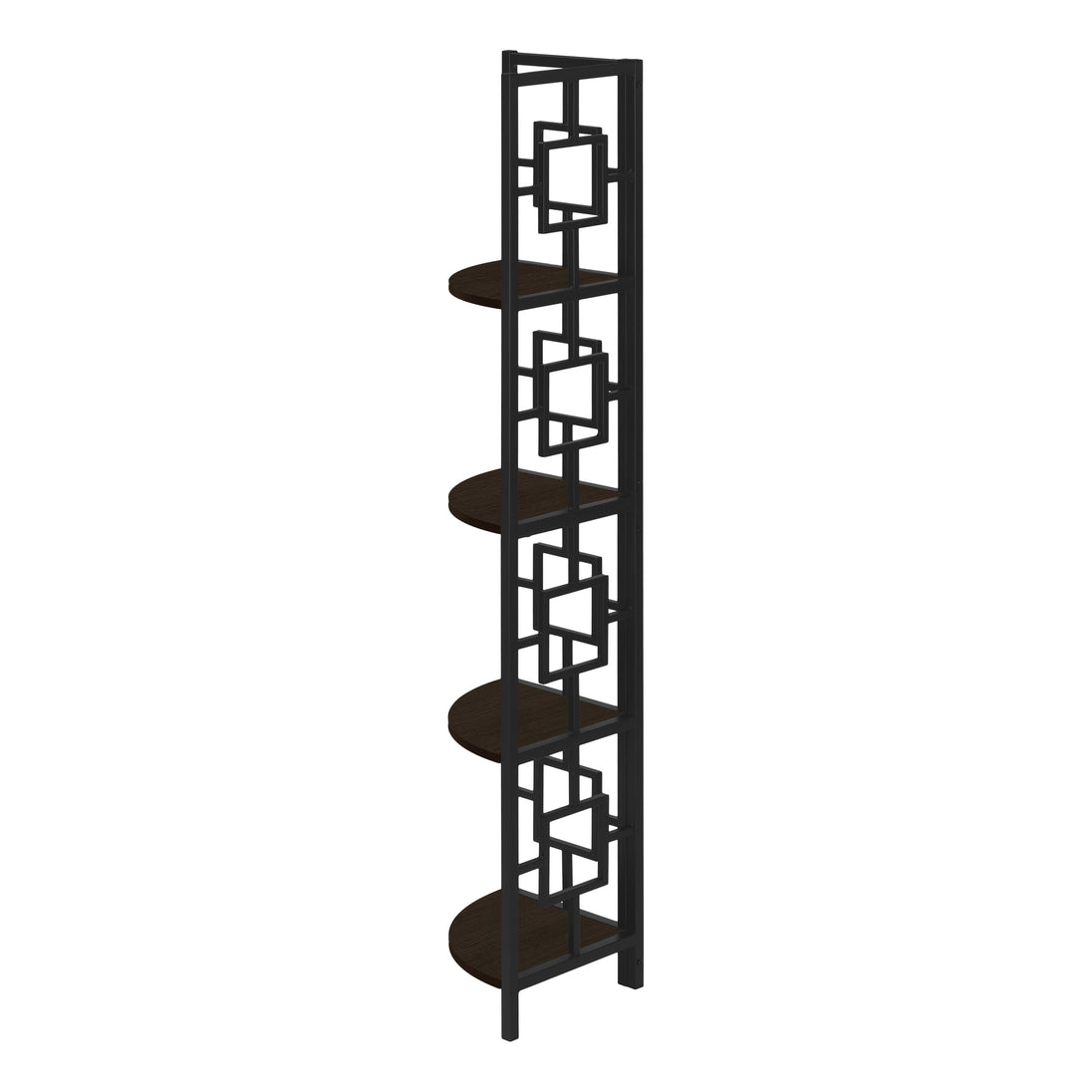 I 3612 Bookcase - 62"H / Espresso / Black Metal Corner Etagere - Furniture Depot