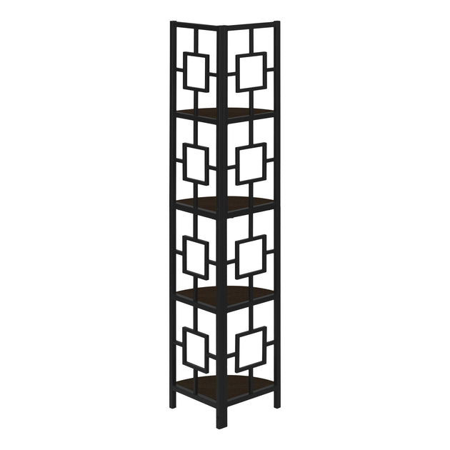 I 3612 Bookcase - 62"H / Espresso / Black Metal Corner Etagere - Furniture Depot