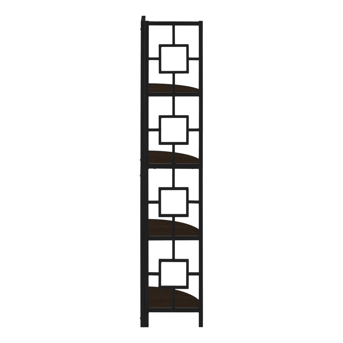 I 3612 Bookcase - 62"H / Espresso / Black Metal Corner Etagere - Furniture Depot
