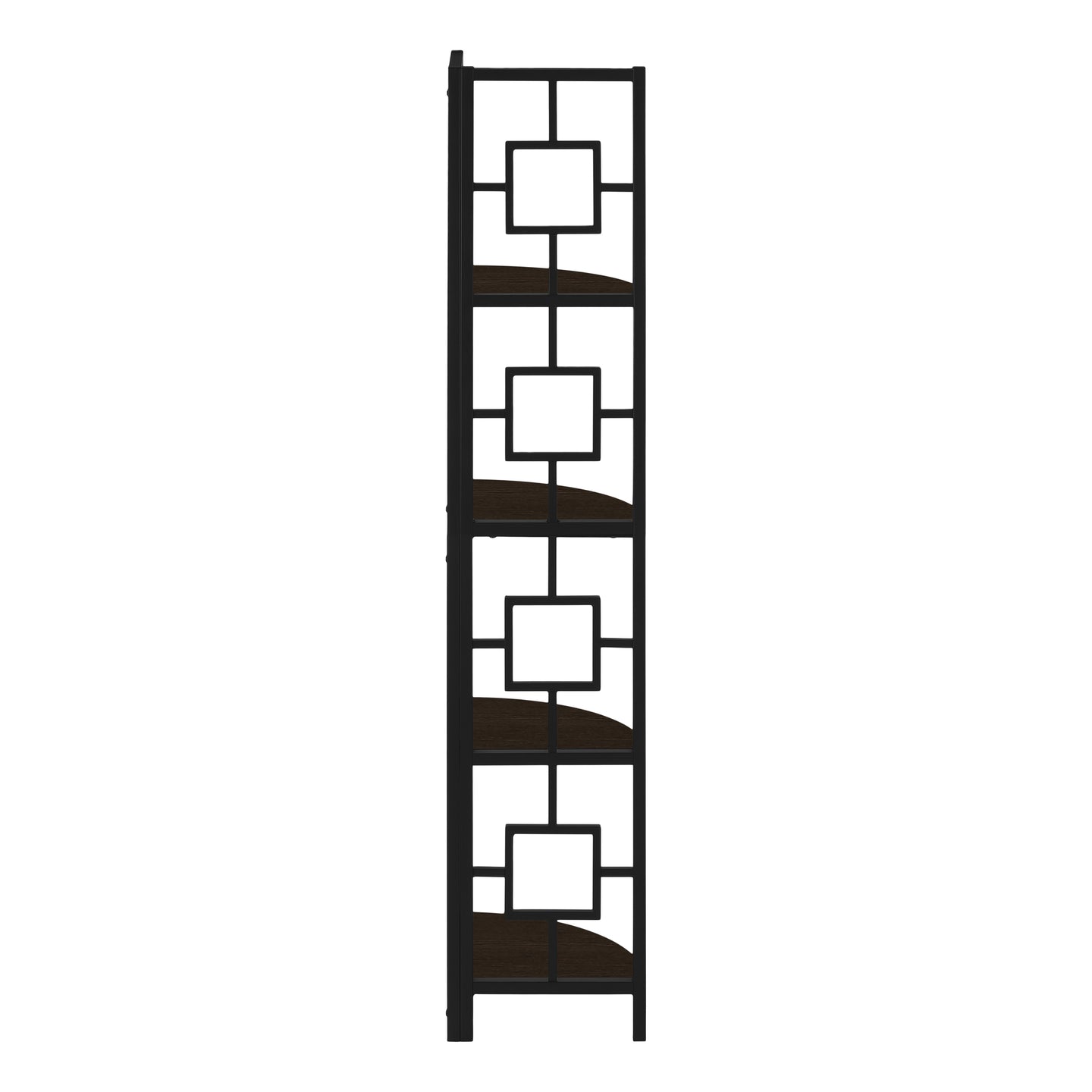 I 3612 Bookcase - 62"H / Espresso / Black Metal Corner Etagere - Furniture Depot