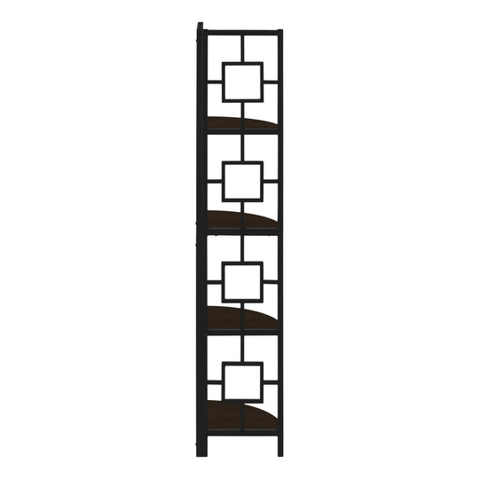 I 3612 Bookcase - 62"H / Espresso / Black Metal Corner Etagere - Furniture Depot